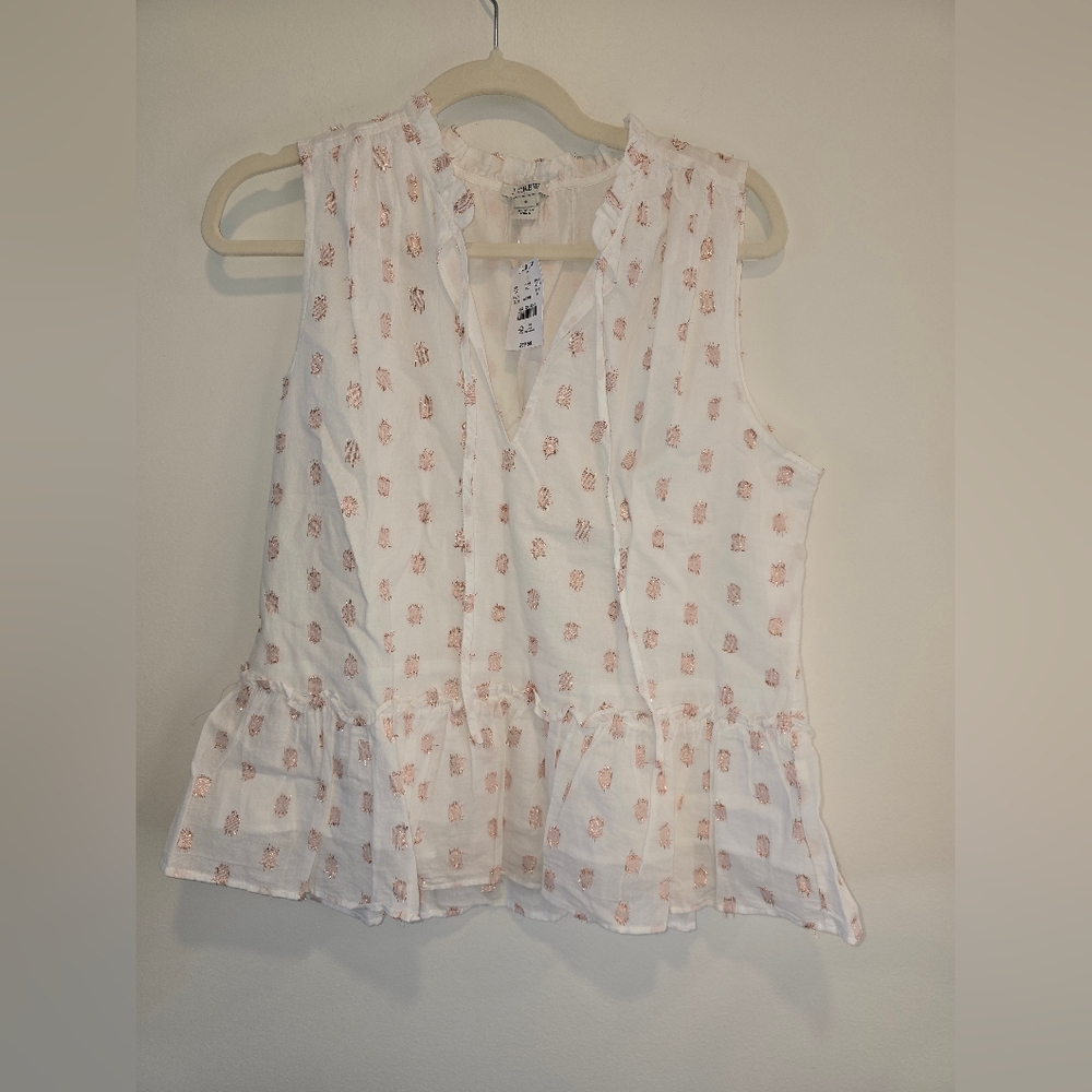 J. Crew Factory White Blouse with Pink Pattern Size Small Nwt
